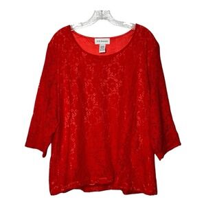 CD Daniels Women Red Lace 3/4 Sleeve Top Plus Size 1X